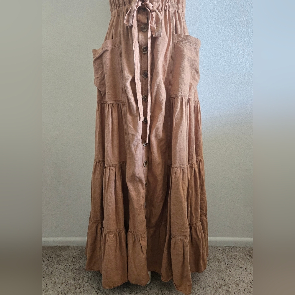 Free People Catch the Breeze Dress in Amber Waves Linen Blend Medium - Picture 6 of 15